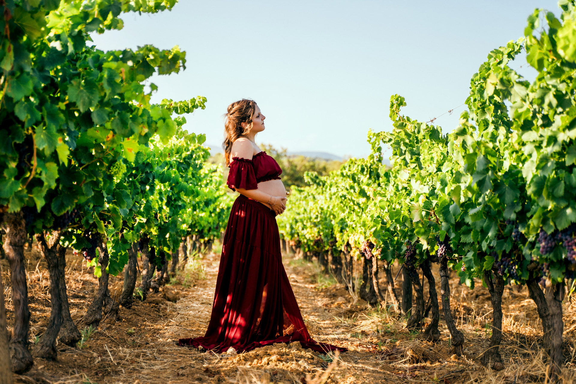 Femme enceinte dans les vignes